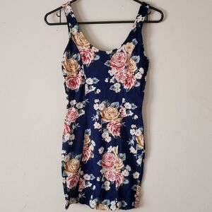 Forever 21 Womens Blue Floral Bodycon Cotton Dress Size Small